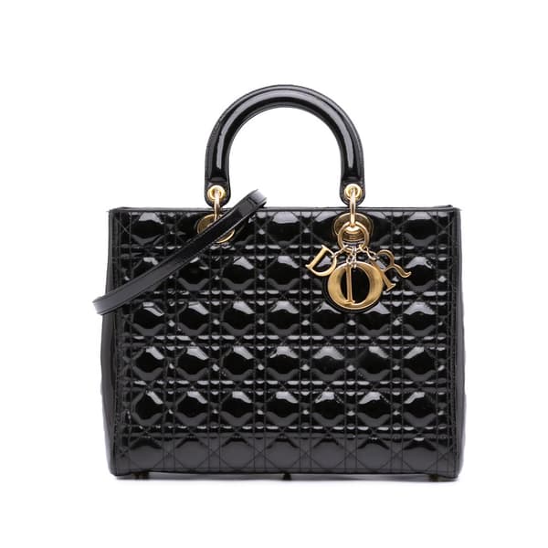 Pre-owned Dior Large Patent Cannage Lady Dior Black