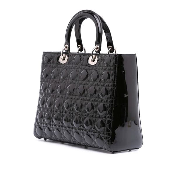 Pre-owned Dior Large Patent Cannage Lady Dior Black