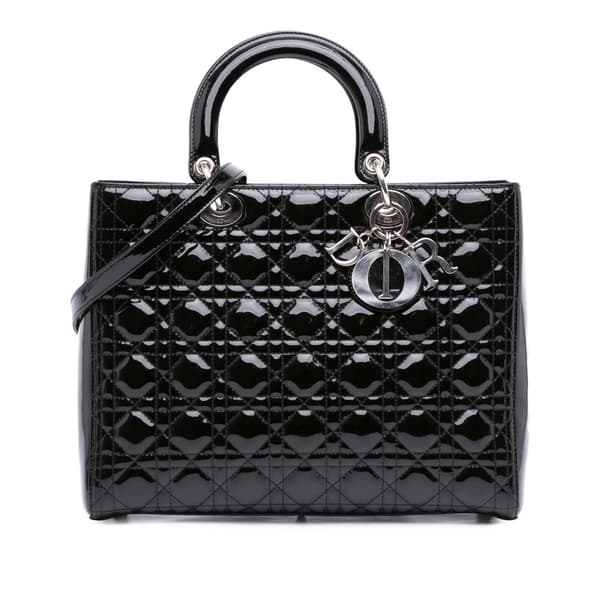 Pre-owned Dior Large Patent Cannage Lady Dior Black