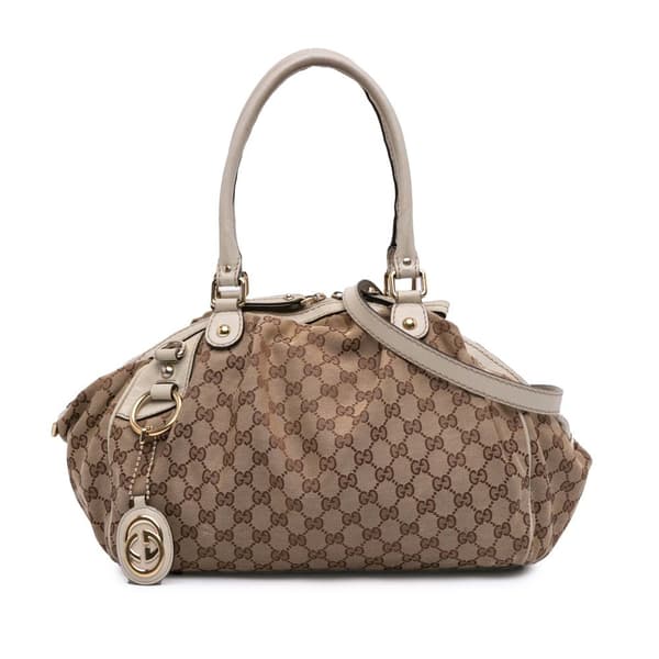 Pre-owned Gucci GG Canvas Sukey Satchel Brown