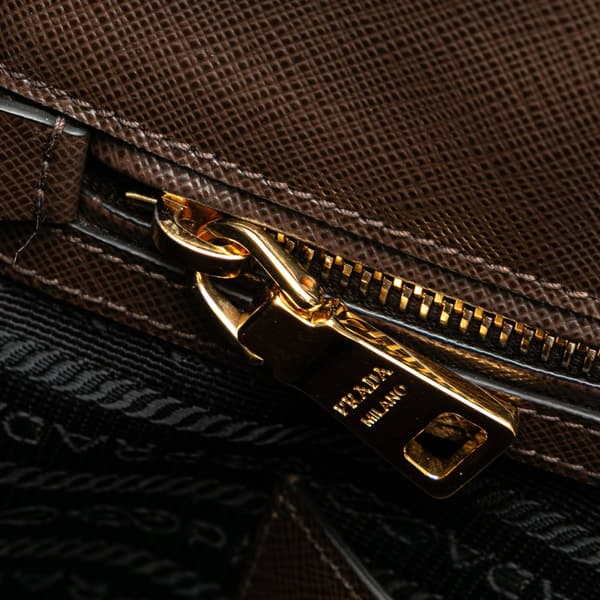 Pre-owned Prada Medium Bicolor Saffiano Lux Galleria Satchel Brown