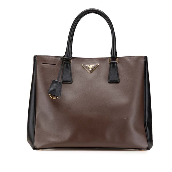 Pre-owned Prada Medium Bicolor Saffiano Lux Galleria Satchel Brown