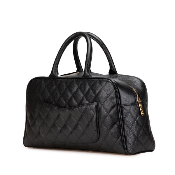 Pre-owned Chanel CC Quilted Caviar Bowling Bag Black