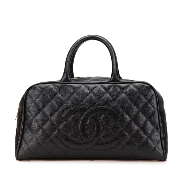 Pre-owned Chanel CC Quilted Caviar Bowling Bag Black