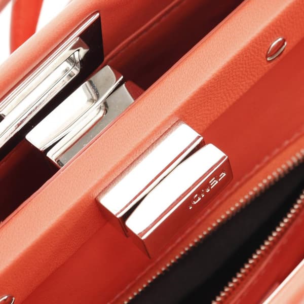Pre-owned Fendi Mini Bicolor Nappa Waves Peekaboo Iconic Satchel Orange