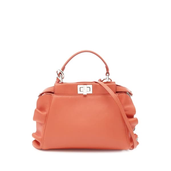 Pre-owned Fendi Mini Bicolor Nappa Waves Peekaboo Iconic Satchel Orange