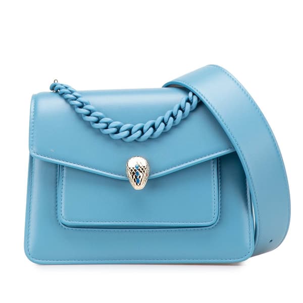 Pre-owned Bvlgari Leather Serpenti Forever Maxi Chain Top Handle Bag Blue