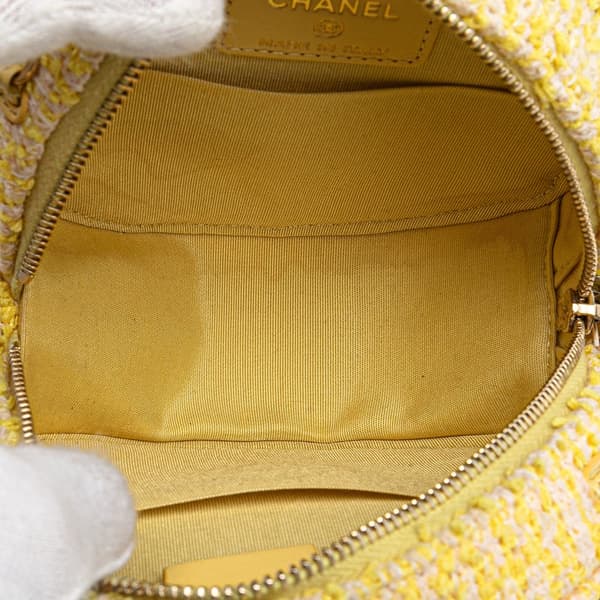 Pre-owned Chanel Tweed 19 Round Clutch with Chain Yellow