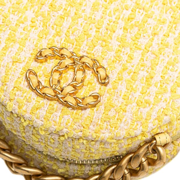 Pre-owned Chanel Tweed 19 Round Clutch with Chain Yellow