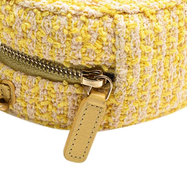Pre-owned Chanel Tweed 19 Round Clutch with Chain Yellow