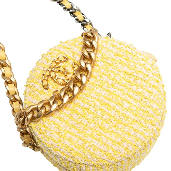 Pre-owned Chanel Tweed 19 Round Clutch with Chain Yellow