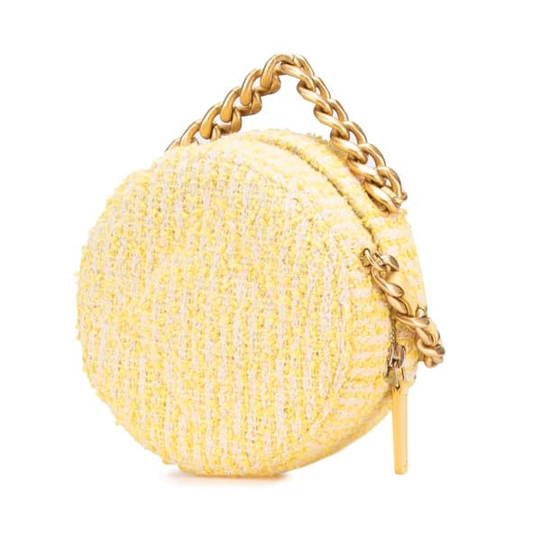 Pre-owned Chanel Tweed 19 Round Clutch with Chain Yellow