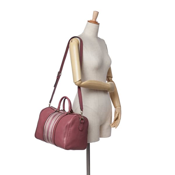Pre-owned Gucci Calfskin Web Joy Boston Bag Pink