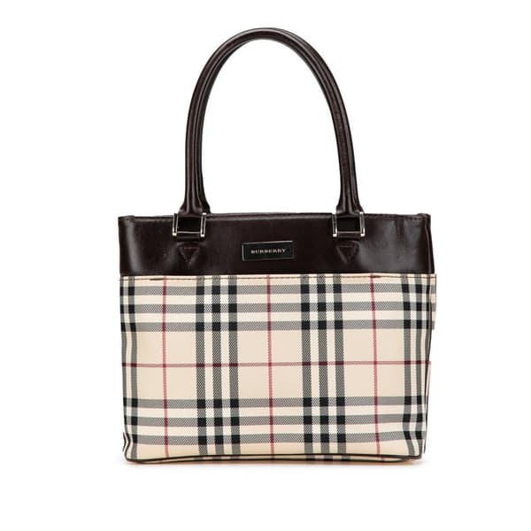 Pre-owned Burberry House Check Canvas Handbag Brown