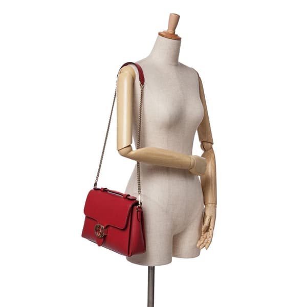 Pre-owned Gucci Small Dollar Calf Interlocking G Satchel Red