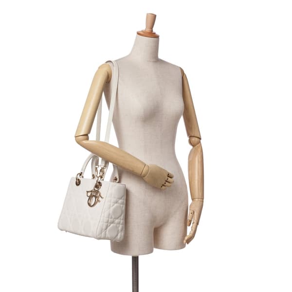 Pre-owned Dior Medium Mesh Cannage Lady Dior White