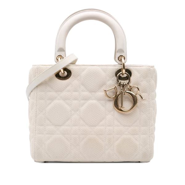 Pre-owned Dior Medium Mesh Cannage Lady Dior White