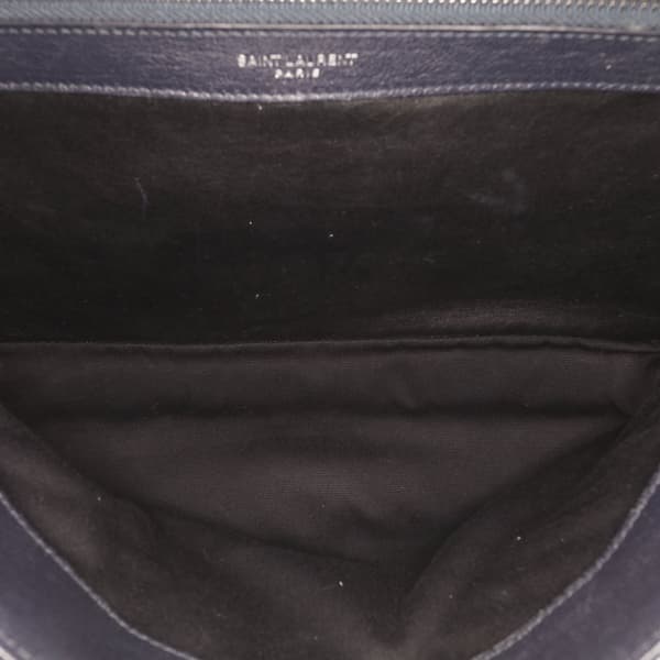 Pre-owned Saint Laurent Large Sheepskin Chevron Monogram College Satchel Blue