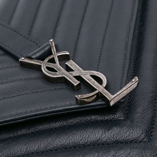 Pre-owned Saint Laurent Large Sheepskin Chevron Monogram College Satchel Blue