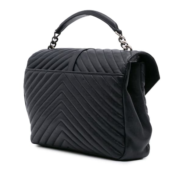 Pre-owned Saint Laurent Large Sheepskin Chevron Monogram College Satchel Blue