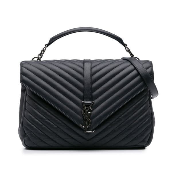 Pre-owned Saint Laurent Large Sheepskin Chevron Monogram College Satchel Blue