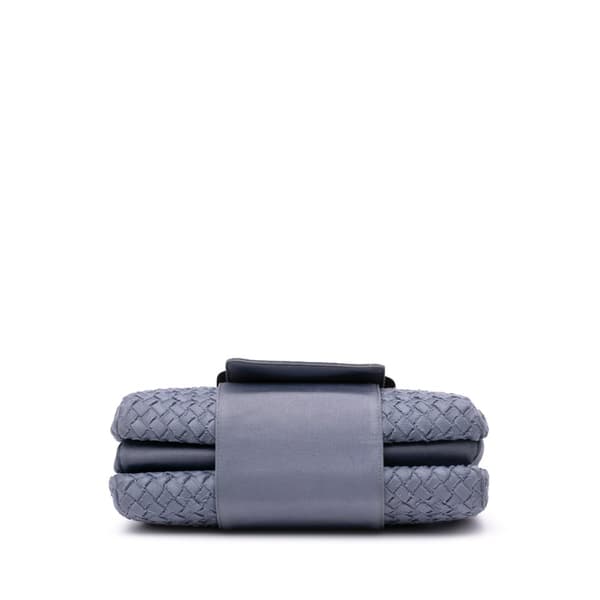 Pre-owned Bottega Veneta Canvas Intrecciato Buckle Flap Handbag Blue