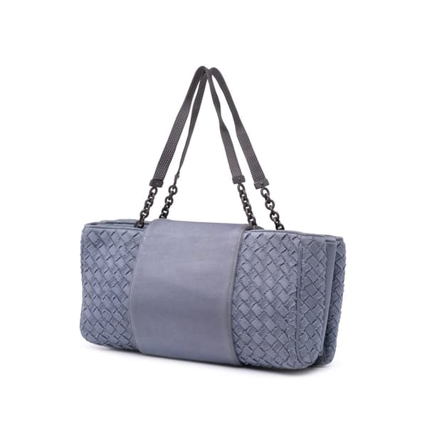 Pre-owned Bottega Veneta Canvas Intrecciato Buckle Flap Handbag Blue