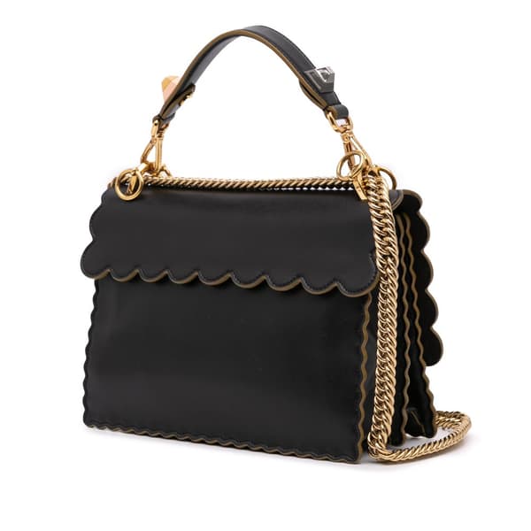 Pre-owned Fendi Medium Scalloped Leather Kan I Satchel Black