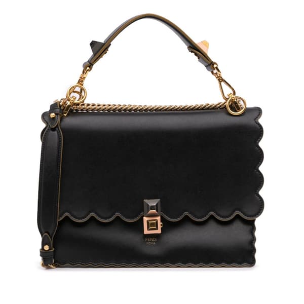 Pre-owned Fendi Medium Scalloped Leather Kan I Satchel Black