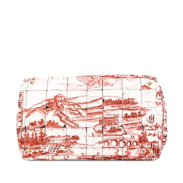 Pre-owned Prada Large Canvas Canapa Azulejos Satchel Red