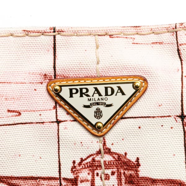 Pre-owned Prada Large Canvas Canapa Azulejos Satchel Red