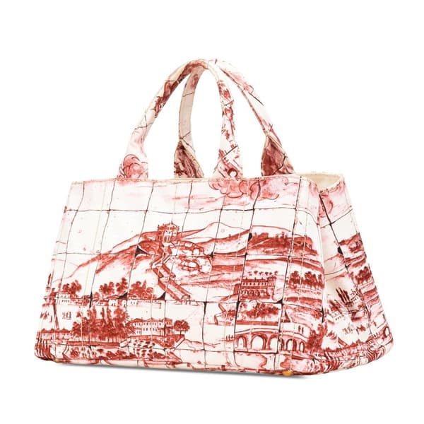 Pre-owned Prada Large Canvas Canapa Azulejos Satchel Red