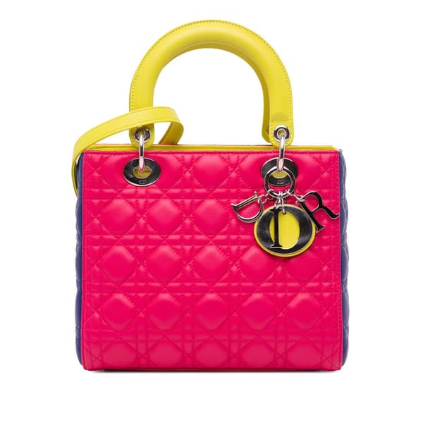 Pre-owned Dior Medium Tricolor Lambskin Cannage Lady Dior Pink