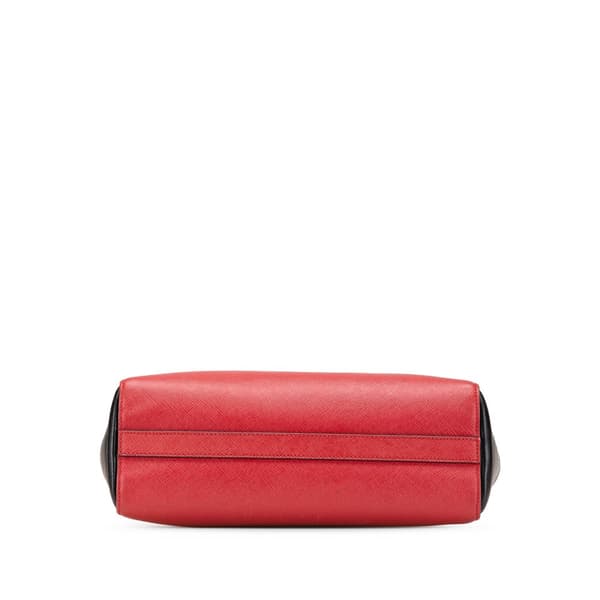 Pre-owned Prada Bicolor Soft Calf Trimmed Saffiano Satchel Red