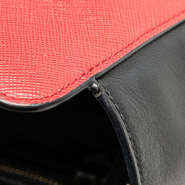 Pre-owned Prada Bicolor Soft Calf Trimmed Saffiano Satchel Red