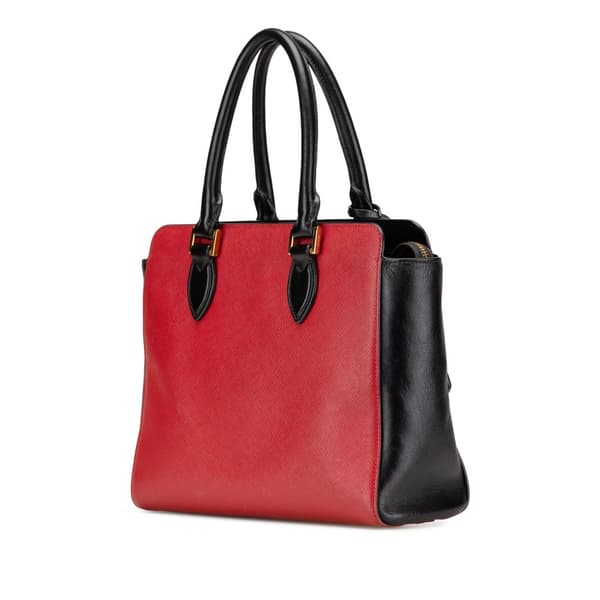 Pre-owned Prada Bicolor Soft Calf Trimmed Saffiano Satchel Red