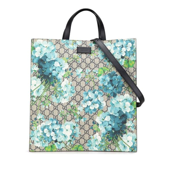 Pre-owned Gucci GG Supreme Blooms Convertible Soft Tote Brown