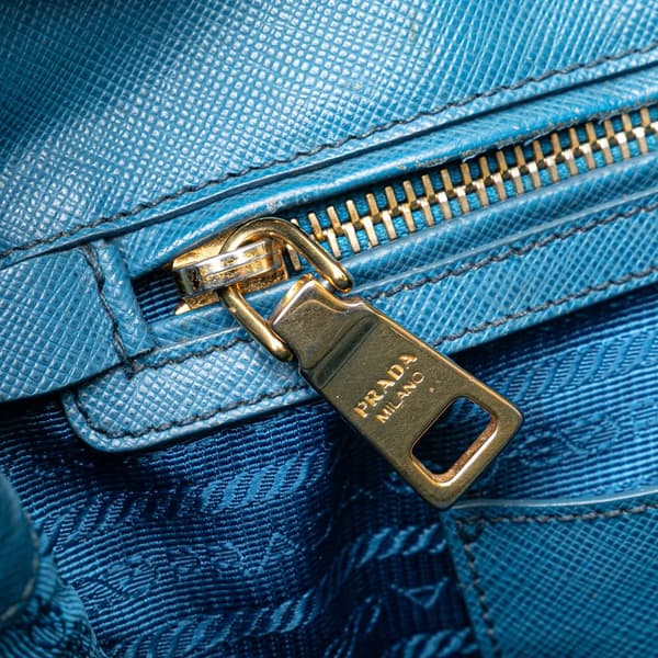 Pre-owned Prada Medium Saffiano Lux Galleria Double Zip Satchel Blue