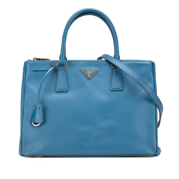 Pre-owned Prada Medium Saffiano Lux Galleria Double Zip Satchel Blue