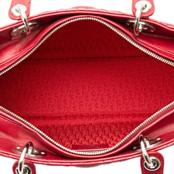 Pre-owned Dior Large Lambskin Cannage Lady Dior Red