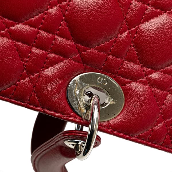Pre-owned Dior Large Lambskin Cannage Lady Dior Red