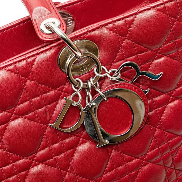 Pre-owned Dior Large Lambskin Cannage Lady Dior Red