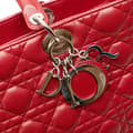 Miniatyrbild 8 av 10: Pre-owned Dior Large Lambskin Cannage Lady Dior Red