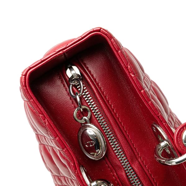 Pre-owned Dior Large Lambskin Cannage Lady Dior Red