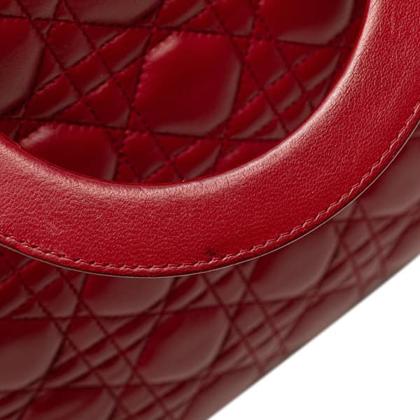 Pre-owned Dior Large Lambskin Cannage Lady Dior Red