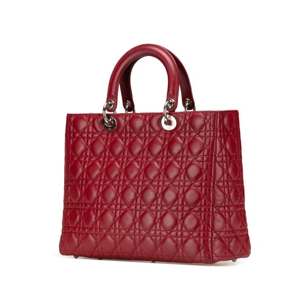 Pre-owned Dior Large Lambskin Cannage Lady Dior Red