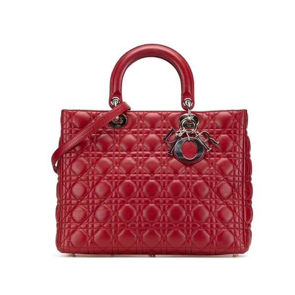 Pre-owned Dior Large Lambskin Cannage Lady Dior Red