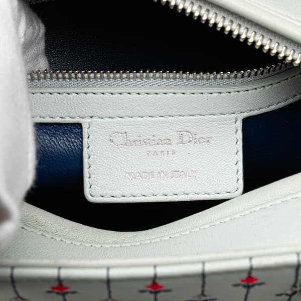 Pre-owned Dior Medium Calfskin Embroidered Flower Lady Dior White