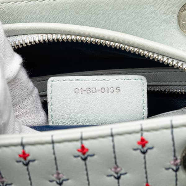 Pre-owned Dior Medium Calfskin Embroidered Flower Lady Dior White