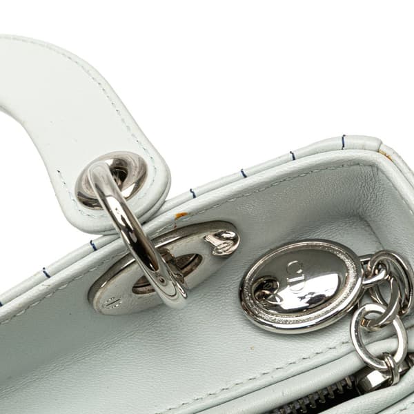 Pre-owned Dior Medium Calfskin Embroidered Flower Lady Dior White